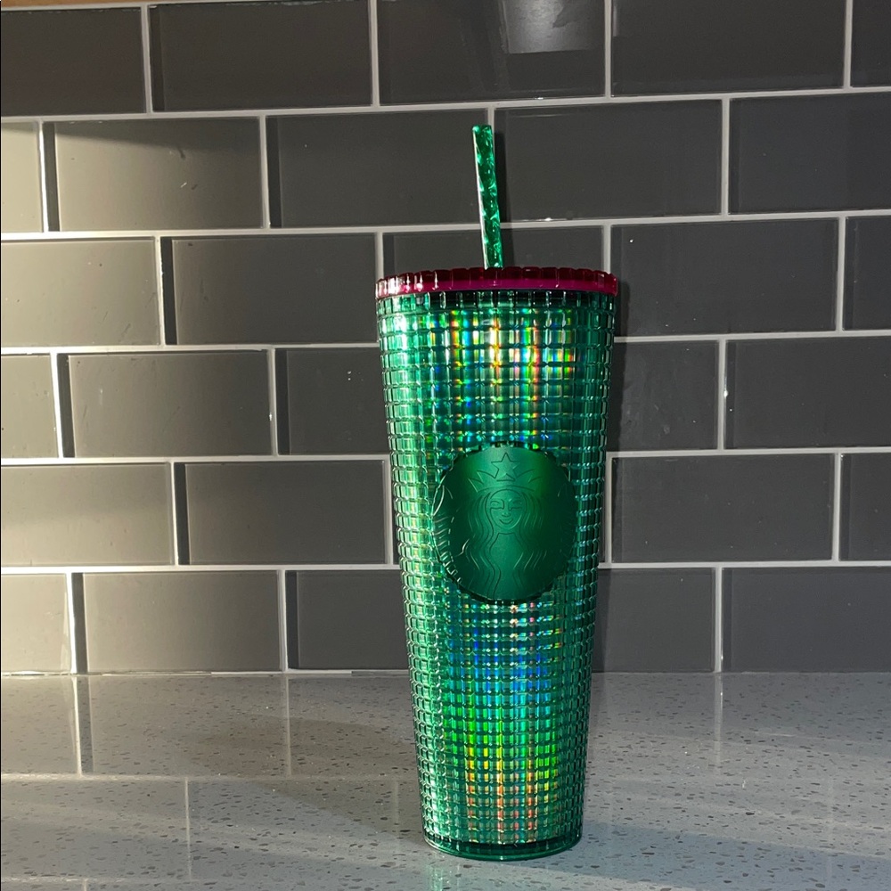 Starbucks Green and Red Tumbler with Straw